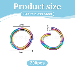 304ステンレススチールオープン丸カン200個  リング  イオンプレーティング（ip）  虹色  5x0.7mm  21ゲージ  内径：3mm&nbsp;STAS-PH0007-66