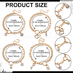 4Pcs 4 Styles Alloy Rhinestone Charm Bracelets&nbsp;BJEW-HY0001-11