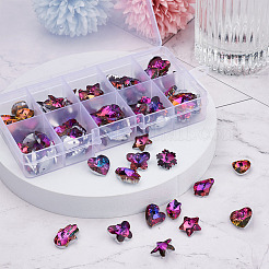 ガラスラインストーンチャーム  ジュエリーにはDIYアクセサリー  混合図形  パープル  12~18x9~15x5~8mm  穴：1.2~1.6mm  100個/セット&nbsp;YS-TAC0007-01B