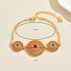 女性用真鍮マイクロパヴェキュービックジルコニアリンクブレスレット  花付きフラットラウンド  ゴールドカラー  内径：7-1/2インチ（19cm）&nbsp;HR0781