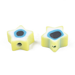 手作り樹脂粘土ビーズ  ナザールボンジュウ付きスター  きいろ  9x9x3.5~4.5mm  穴：1.4mm&nbsp;CLAY-T019-09C