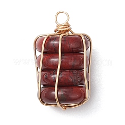 Natural Red Rainbow Jasper/Natural Tiger Eye/Natural Unakite/Natural Blue Spot Jasper/Opalite Copper Wire Wrapped Column Pendants&nbsp;PALLOY-JF02974