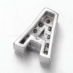 Platinum Plated Brass Micro Pave Cubic Zirconia Letter Slide Charms&nbsp;ZIRC-E015-04A