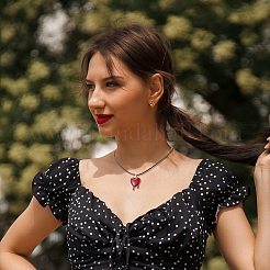 女性用ワックスコード付き樹脂メルティングハートペンダントネックレス  レッド  17.72インチ（45cm）&nbsp;NJEW-TA00068