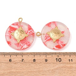 304ステンレススチール樹脂ペンダント  スターチャーム付きフラットラウンド  ゴールドカラー  レッド  29x25x6mm  穴：2mm&nbsp;STAS-F352-06A-01