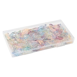 120個 6色焼き付け塗装 透明ガラスペンダント  葉  ツートン  ミックスカラー  26~26.5x9~9.5x6.5~7.5mm  穴：1.2~1.5mm  20個/カラー&nbsp;DGLA-FS0001-18