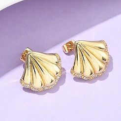 真鍮クリアキュービックジルコニアスタッドピアス  18KGP本金メッキ  シェル形状  19x21mm&nbsp;EJEW-Q017-05B-G