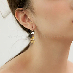 304ステンレススチールピアスフック100個  100個のプラスチック製イヤーナット付き  18KGP本金メッキ  15x19x0.7mm  穴：2mm  ピン：0.7mm&nbsp;STAS-BBC0008-78B