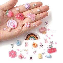 ABSプラスチック製模造真珠、ポリマー粘土、アクリル、樹脂製カボションパーツキット  PPプラスチックピンセットを含む  ピンク  2.5~34.5x1~26x0.8~11mm&nbsp;DIY-FS0009-77
