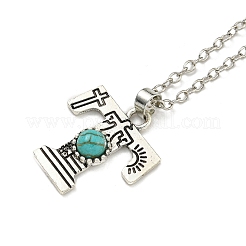 Letter A~Z Antique Silver Plated Alloy with Synthetic Turquoise Pendant Necklaces&nbsp;NJEW-G080-01T