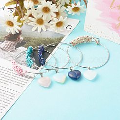 調節可能な鉄の拡張可能な腕輪  オットン編組コード付き  ナチュラル＆シンセティックミックスハートジェムストーンペンダント  内径：2-1/2インチ（6.25cm）&nbsp;BJEW-JB06462