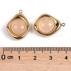 天然石ローズクォーツペンダント  304ステンレススチールティアドロップチャーム  14KGP本金メッキ  20.5x15x8mm  穴：1.4mm&nbsp;STAS-L022-487G-01