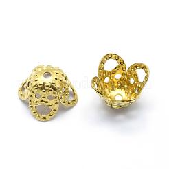 真鍮製ビーズキャップ  鉛フリー＆カドミウムフリー＆ニッケルフリー  4花びら  生（メッキなし）  8x6mm  穴：0.5mm&nbsp;KK-G319-07C-RS