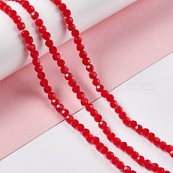 ファセット(32面)ガラスビーズ連売り  ラウンド  レッド  4mm  穴：1mm  約83~93個/連  31.3~35.3cm&nbsp;EGLA-J042-35A-05