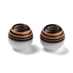 樹脂ストライプヨーロピアンビーズ  大穴丸いビーズ  ホワイト  砂茶色  14x12mm  穴：6mm&nbsp;RESI-Z030-06B
