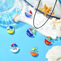 6 個 6 色手作りランプワーク ペンダント  ボート  ミックスカラー  32.5~36x20~22.5x9.5~10.5mm  穴：1.5~4.5mm  1個/カラー&nbsp;LAMP-CJ0003-03