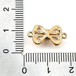 真鍮製のクリアキュービックジルコニアコネクタチャーム  18KGP本金メッキ  蝶結び  9x17x4mm  穴：1.2mm&nbsp;KK-U065-04B-G