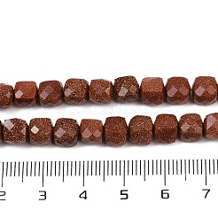 合成ゴールドストーン金砂石ビーズ連売り  多面カット  キューブ  6x6x6mm  穴：1mm  約56個/連  15.55''（39.5センチメートル）&nbsp;G-H078-C36-6mm