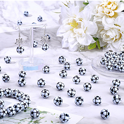 100個の不透明なアクリルビーズ  サッカー  ホワイト  11.5x11mm  穴：3.7mm&nbsp;MACR-SC0002-47