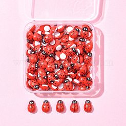 天然ポプラ材カボション100個  てんとう虫  レッド  12.5x8.5x4.5mm&nbsp;WOOD-FS0002-41
