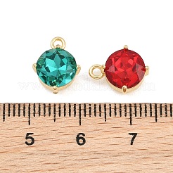 真鍮製ガラスチャーム  フラットラウンドのチャーム  多面カット  ミックスカラー  12x9.5x5.5mm  穴：1.5mm&nbsp;GL-CBABDD8-01G