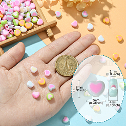 196 個 7 色アクリルバイカラーハートビーズ  DIY ブレスレットネックレス手作りジュエリーアクセサリー用  ミックスカラー  8x7mm  穴：2mm  約28PCS /カラー&nbsp;OACR-CJ0001-60