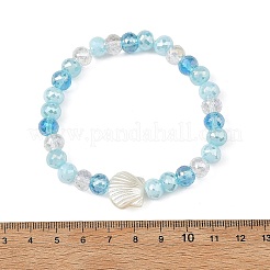 Ocean ABS Plastic Imitation Pearl Shell Shape Electroplate Glass Faceted Rondelle Beaded Stretch Bracelets for Women&nbsp;BJEW-JB14386-01
