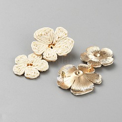 ラフィアグラススタッドイヤリング  女性のためのジュエリー  花  ゴールドカラー  ホワイト  65x38mm&nbsp;EJEW-WH20011-03E