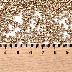 12/0電気めっきガラスシードビーズ  丸穴rocailles  黄金メッキ  2x2mm  穴：0.5mm  29300個/ 445g&nbsp;SEED-Q003-01