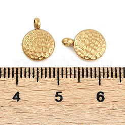 イオンプレーティング（IP）304ステンレススチールチャーム  テクスチャ  丸いチャーム  ゴールドカラー  10.5x8x2.2mm  穴：2mm&nbsp;STAS-M017-13G