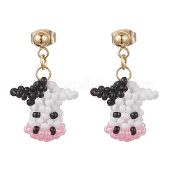 Cattle Glass Seed Bead Woven Stud Earrings&nbsp;EJEW-MZ00596