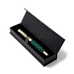 天然マラカイト真鍮ペン  レイキエネルギー万年筆  ペンケース付き  オフィス＆スクール用品  142x19x14mm&nbsp;AJEW-M209-01G