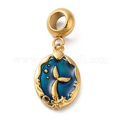 Ion Plating(IP) 304 Stainless Steel Dodger Blue Enamel European Dangle Charms&nbsp;STAS-G308-34G