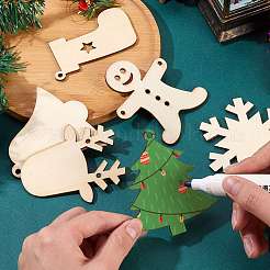 8バッグ8スタイルの未完成の天然木の切り欠きの装飾品  麻ひも付き  クリスマスのテーマパーティーギフトの家の装飾のために  バリーウッド  1バッグ/スタイル&nbsp;WOOD-SZ0001-17