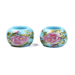 Flower Printed Opaque Acrylic Rondelle Beads&nbsp;SACR-S305-27-E04