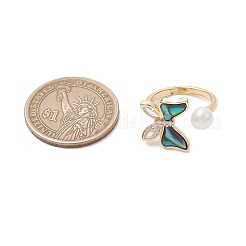3Pcs 3 Colors Butterfly Brass Micro Pave Clear Cubic Zirconia & Abalone Shell Cuff Rings&nbsp;RJEW-JR00996
