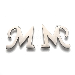 変色しない304ステンレススチールリンクコネクター  文字L  個性的名前のネックレスの作成  文字.m  15.5x19x1.5mm  穴：0.9mm&nbsp;STAS-Y006-60P-M