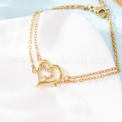 Brass Micro Pave Clear Cubic Zirconia Cable Chain Double Layers Bracelets&nbsp;BJEW-C155-02G