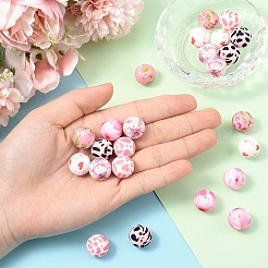 24Pcs 6 Styles Printed Round Silicone Focal Beads&nbsp;SIL-YW0001-76A