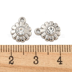 304ステンレスペンダント  ラインストーン付き  花のチャーム  14KGP本金メッキ  クリスタル  11x9x3mm  穴：1.5mm&nbsp;STAS-L080-003P-02
