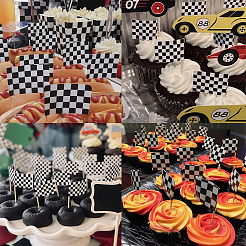 7Bags Paper Racing Flag Cake Insert Card Decoration&nbsp;AJEW-GF0012-84
