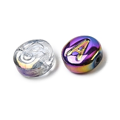 透明なガラスビーズを電気  数字と文字が書かれたフラットラウンド  ミックスカラー  10x4.5mm  穴：1mm&nbsp;EGLA-L047-02A