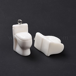 不透明樹脂ペンダント  プラチナトーンの鉄ループ付き  トイレチャーム  ホワイト  27x19x13.5mm  穴：2mm&nbsp;RESI-D057-11P
