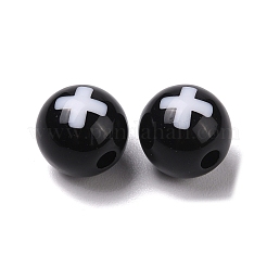ツートンカラーのアクリルビーズ  ラウンド  クロス  ブラック  11.5x11mm  穴：2.5mm  555個/約500g&nbsp;OACR-U003-14-1