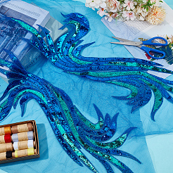 2個 2スタイル ポリエステル刺繍縫い付けアップリケ  ミシンクラフト装飾  花  ブルー  705x275x1mm&nbsp;PATC-MA0001-32C