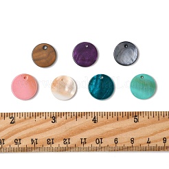 56色染め天然フラットラウンドシェルペンダント7個  ディスクチャーム  ミックスカラー  15~16x1.5~2mm  穴：1~1.5mm  8個/カラー&nbsp;SHEL-FS0001-13