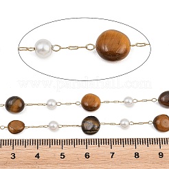 Natural Tiger Eye Nuggets & 316 Stainless Steel Handmade Link Chains&nbsp;CHS-K021-14G-07