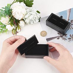 長方形の厚紙のアクセサリー箱  内部のスポンジ  スナップカバー  ネックレス用  リングとペンダントのパッケージ  ブラック  8.6x4.55cm&nbsp;CON-WH0008-18