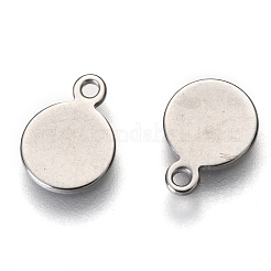 変色しない304ステンレススチールチャーム  空白タグのスタンプ  フラットラウンド  ステンレス鋼色  9.5x7x0.8mm  穴：1mm&nbsp;STAS-C018-26P