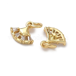 Brass Pave Clear Cubic Zirconia Fan Charms&nbsp;KK-H256-16G